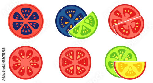 Vibrant Sliced Tomatoes and Lime Assortment, Fresh Food Graphic