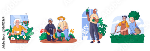 Gardener Senior People Working Cartoon
