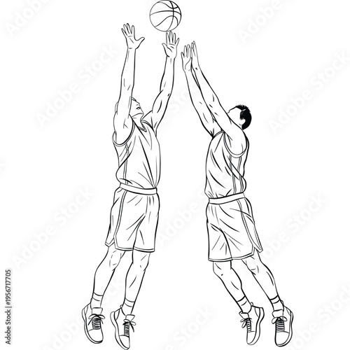 Basketball Players Jumping for Mid Air Shot