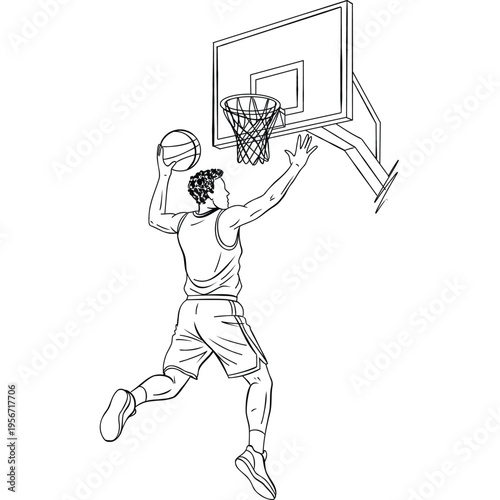 Basketball Player Approaching Rim for Powerful Dunk