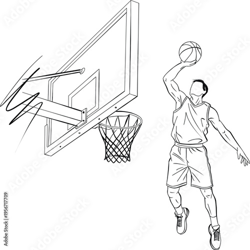 Basketball Player Approaching Rim for Powerful Dunk