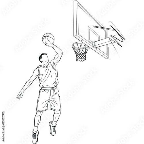 Basketball Player Approaching Rim for Powerful Dunk