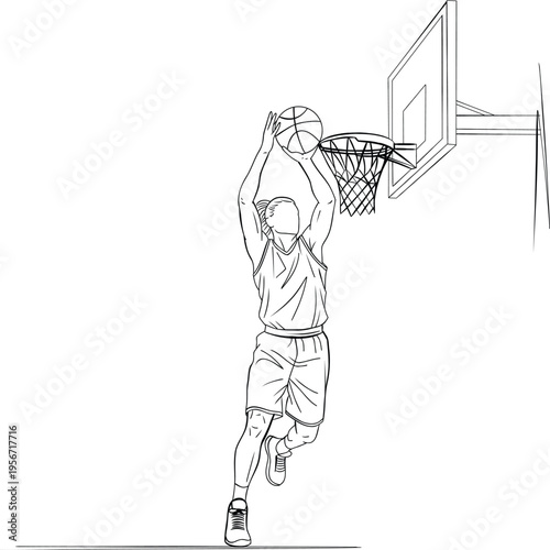Basketball Player Approaching Rim for Powerful Dunk