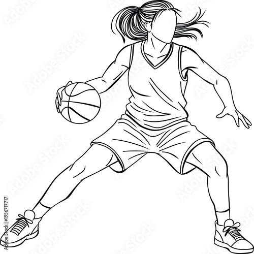 Female Basketball Player Dribbling With Athletic Control