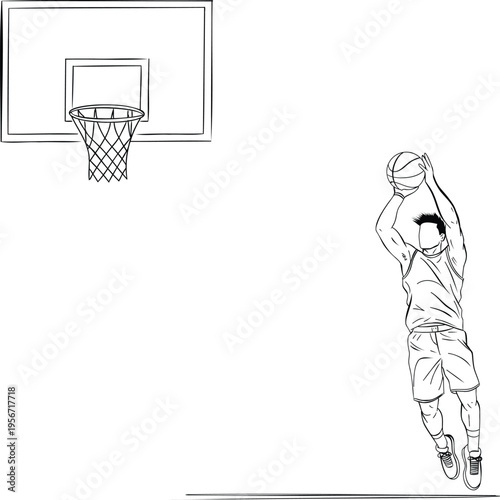 Basketball Player Approaching Rim for Powerful Dunk