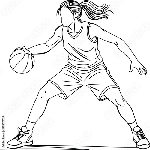 Female Basketball Player Dribbling With Athletic Control