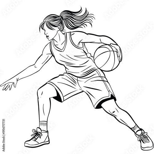 Female Basketball Player Dribbling With Athletic Control