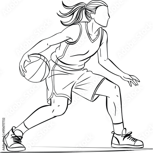 Female Basketball Player Dribbling With Athletic Control
