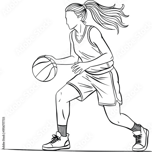 Female Basketball Player Dribbling With Athletic Control