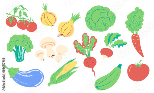 Vegetable Set Farm Produce Cartoon