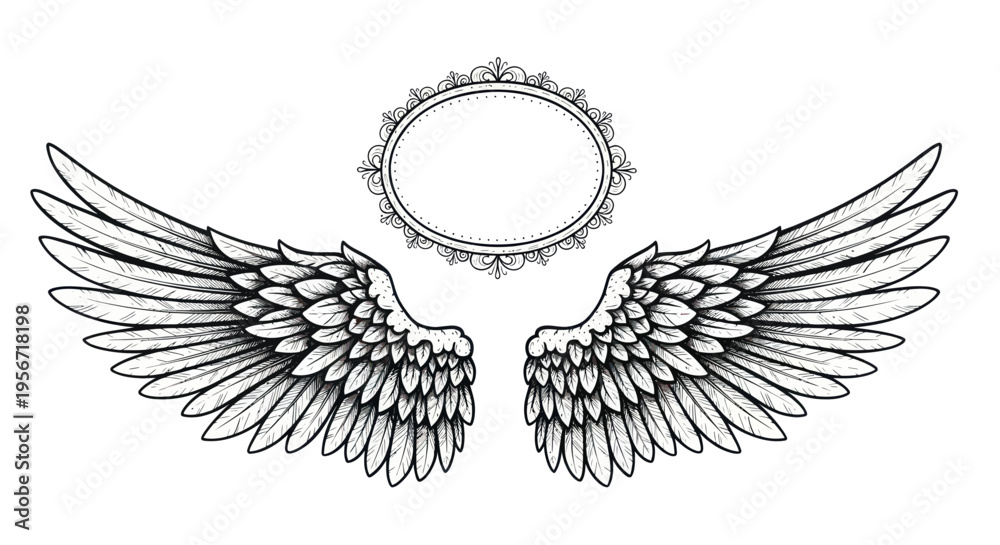 Obraz premium Ornate Wings with Emblem Frame - Vintage Heraldic Design Element