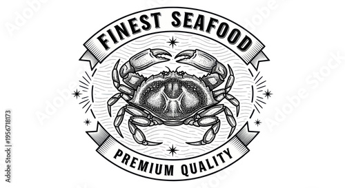 Finest Seafood Premium Quality Crab Illustration Vintage Emblem