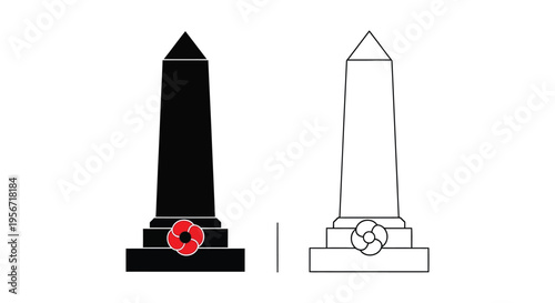 Set of 2 obelisk icons vector, black and white