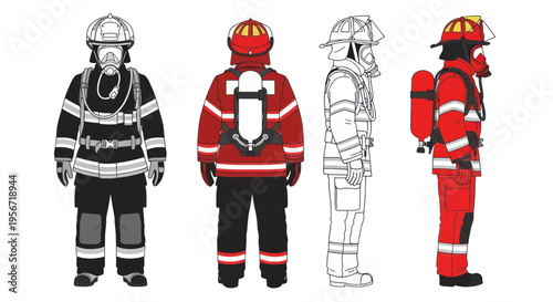 Firefighter Uniforms: Front, Back, and Side Views