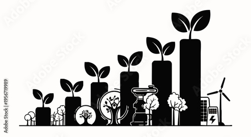 Green energy growth chart with renewable resources, sustainability concept, eco-friendly development, and clean power generation.