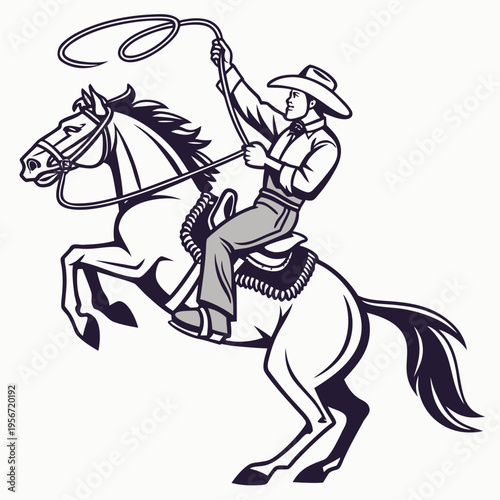 Cowboy Riding Horse image vector. Cowboy riding a bucking horse illustration on white background.