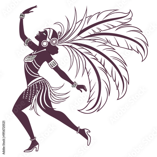 Brazilian Samba Dance Carnival Dancer Silhouette vector isolated on white background.