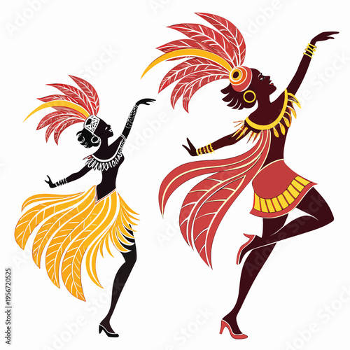 Brazilian Samba Dance Carnival Dancer Silhouette vector isolated on white background.