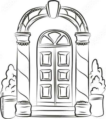 Door Archway Entrance Vintage Sketch