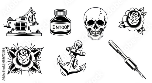 Tattoo Art Collection: Machine, Skull, Rose, Anchor, Ink, Scalpel