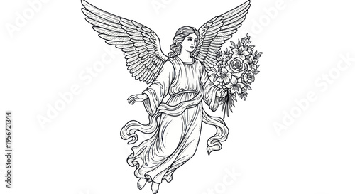 Angel with Flowers Sketch