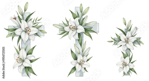 Elegant White Lily Cross Arrangements, Easter & Religious Floral Decor