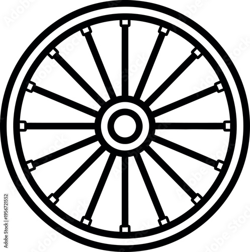 Vintage wooden wagon wheel vector icon, antique carriage wheel with spokes, rustic western transportation element