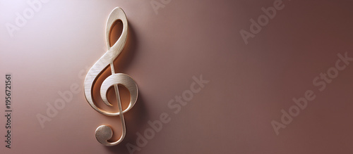 Wooden treble clef symbol, minimalist music branding and creative identity concept in warm neutral studio background