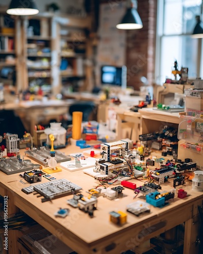 A bustling workshop, filled with miniature building structures, invites exploration and creativity