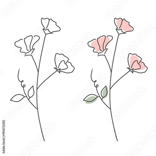Foto Minimal hand-drawn floral line art with soft pink accents