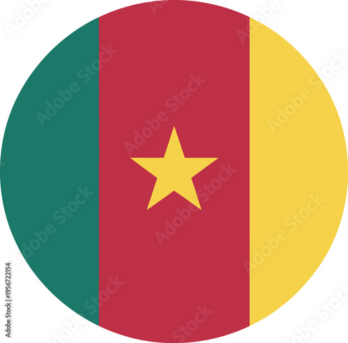 Cameroon flag vector icon, round national flag of Cameroon, circular patriotic emblem with green red yellow stripes