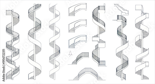 Spiral Staircase Designs Collection - Architectural Blueprint Sketches