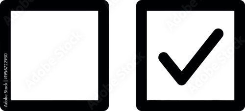 Minimalist checkbox icons set, black outline square and check mark vector, simple UI elements for digital survey forms