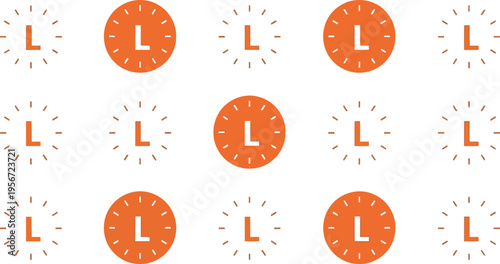 Set of 12 Orange and White Clock Icons Vector with Letter L for Time Management and Productivity
