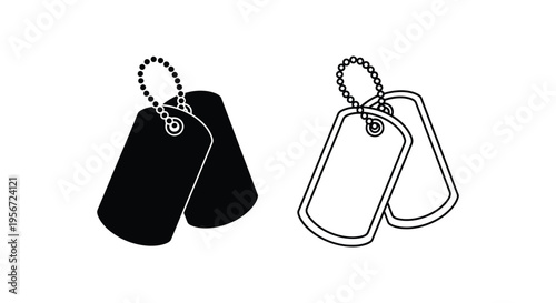 Set of 2 dog tag icons vector, black and white