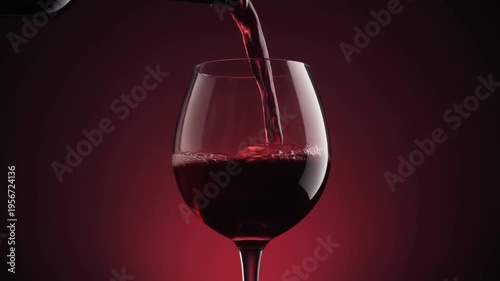 Elegant Pour of Red Wine into Crystal Glass Against Deep Burgundy and Black Background