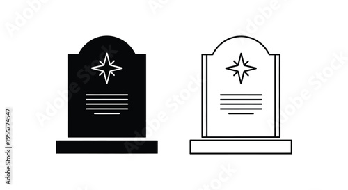 Set of 2 tombstone icons vector, black and white