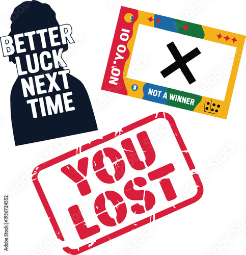 Collection of losing themed items and stamps indicating a loss