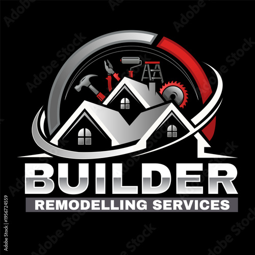 Illustration vector graphic of silhouette of house and maintenance tools logo design suitable for construction business.