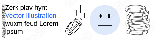 Financial management, emotions in spending, savings, economics, minimalism, conceptual art. Neutral face, falling coin coin stack. Financial management and savings creatively