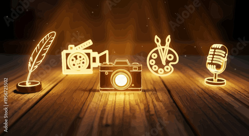 creative tools icon set, artistic symbols