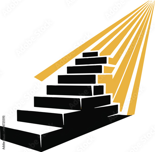 Staircase leading to golden light beams symbolizing success and growth