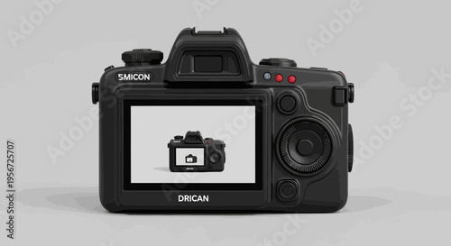 Modern Digital Camera Rear View LCD Screen Displaying Battery Icon