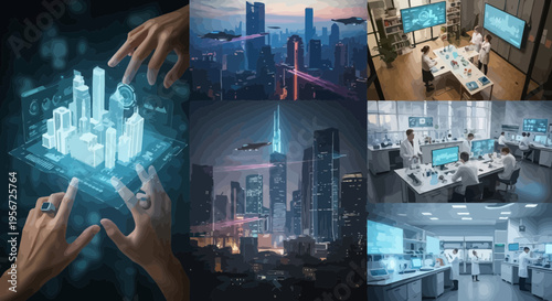 Futuristic City Blueprint & Technology Lab