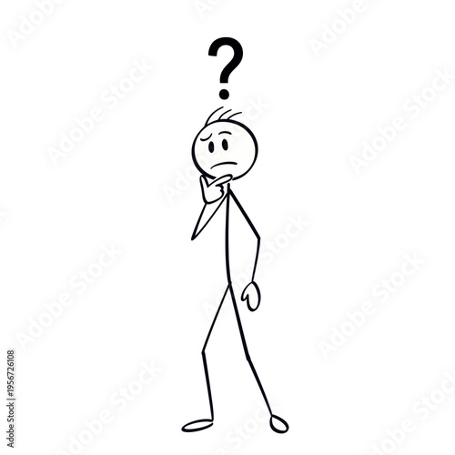 Man with Question Mark Thinking Deeply.