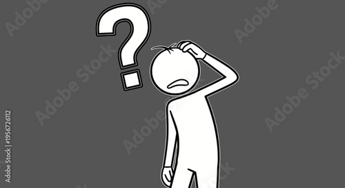 Man with Question Mark Thinking Deeply.