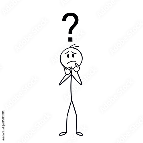 Man with Question Mark Thinking Deeply.
