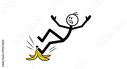 Man Slipping on Banana Peel Cartoon.