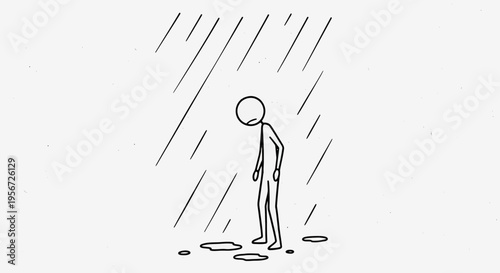 Man Standing Alone in Heavy Rain.