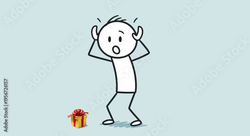 Man Standing Near Gift Box Feeling Surprised.